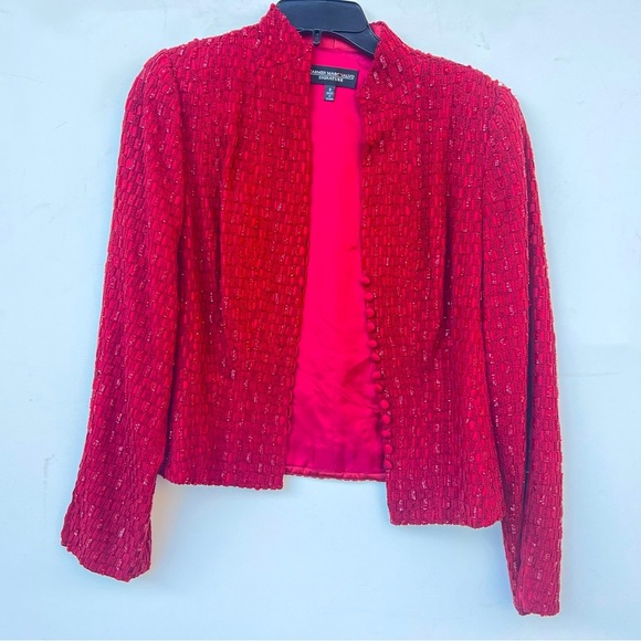Carmen Marc Valvo signature beaded red blazer 8 - Picture 1 of 5